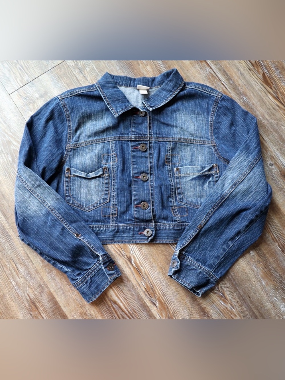 Venezia Lane Bryant Cropped Denim Jacket Y2K Western Contrast Stitch 14/16 Plus